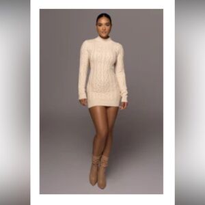 JLUXLABEL - CREAM YOU'RE THE ONE SWEATER DRESS Elegant Cream Cable Knit Dress